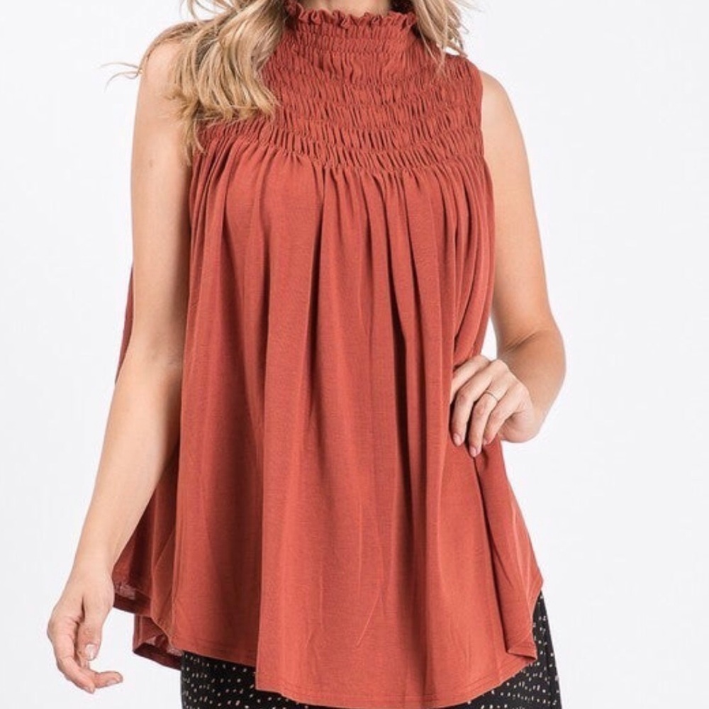 New Allie Rose Small Rust Mock Neck Flare Top